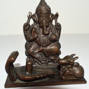 Vintage Brass Statue Ganesh Ganesha Elephant Nandi Shiva Linga Hindu Buddhism!